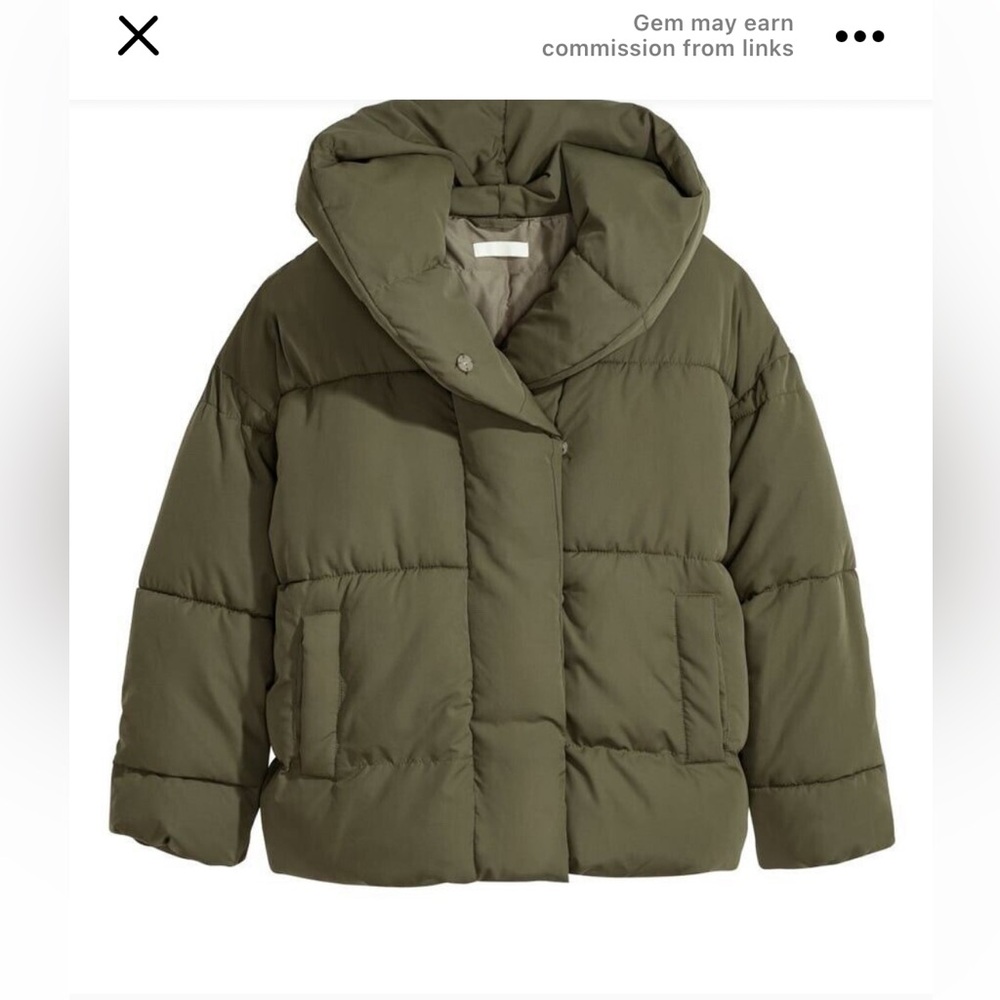 H & M oversized olive Green Puffer Jacket size xs